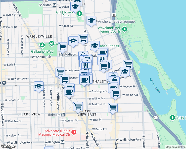map of restaurants, bars, coffee shops, grocery stores, and more near in Chicago