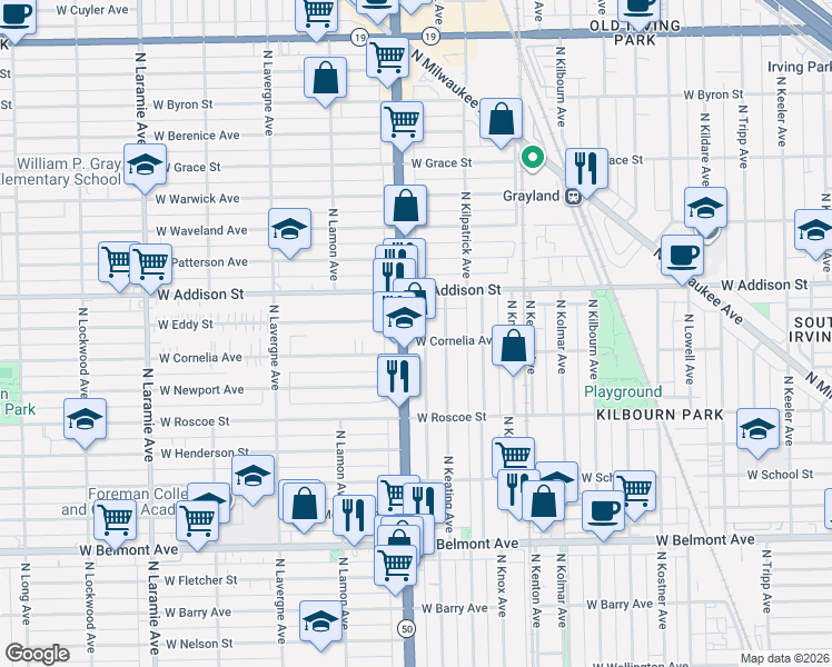 map of restaurants, bars, coffee shops, grocery stores, and more near in Chicago
