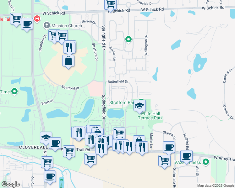 map of restaurants, bars, coffee shops, grocery stores, and more near 327 Stratford Place in Bloomingdale