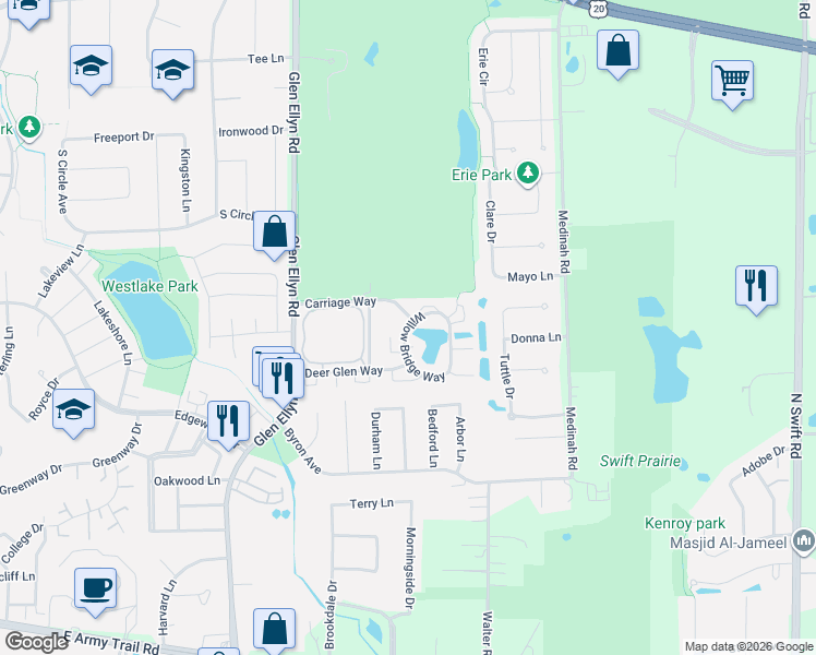 map of restaurants, bars, coffee shops, grocery stores, and more near 3 Willow Bridge Way in Bloomingdale