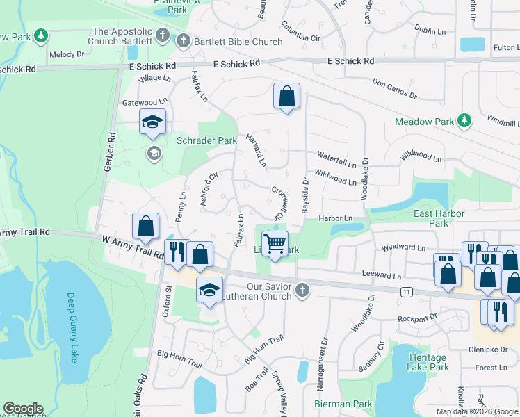 map of restaurants, bars, coffee shops, grocery stores, and more near 4423 Cromwell Circle in Bartlett