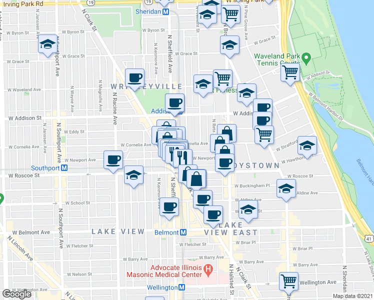 map of restaurants, bars, coffee shops, grocery stores, and more near 914 West Newport Avenue in Chicago
