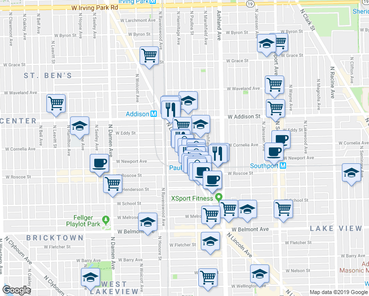 map of restaurants, bars, coffee shops, grocery stores, and more near 3441 North Lincoln Avenue in Chicago