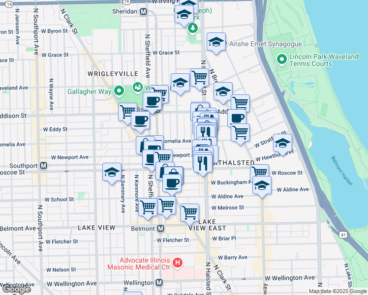 map of restaurants, bars, coffee shops, grocery stores, and more near 839 West Newport Avenue in Chicago