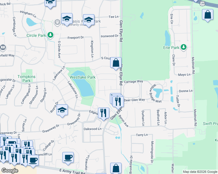 map of restaurants, bars, coffee shops, grocery stores, and more near 244 Hearthside Drive in Bloomingdale