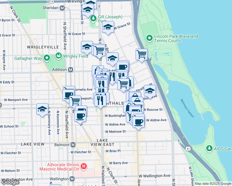 map of restaurants, bars, coffee shops, grocery stores, and more near in Chicago
