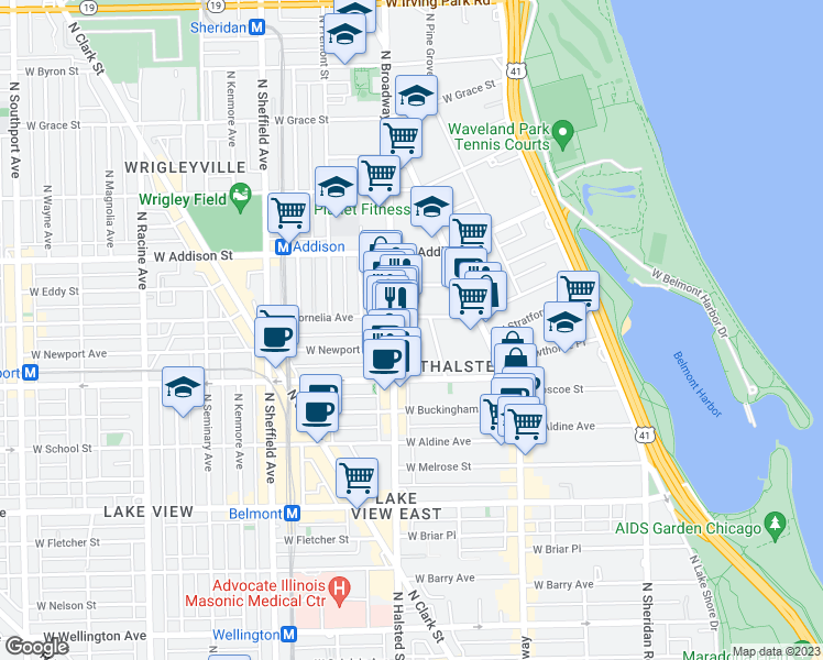 map of restaurants, bars, coffee shops, grocery stores, and more near in Chicago