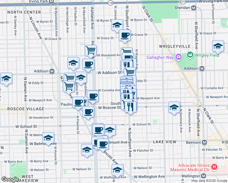 map of restaurants, bars, coffee shops, grocery stores, and more near in Chicago