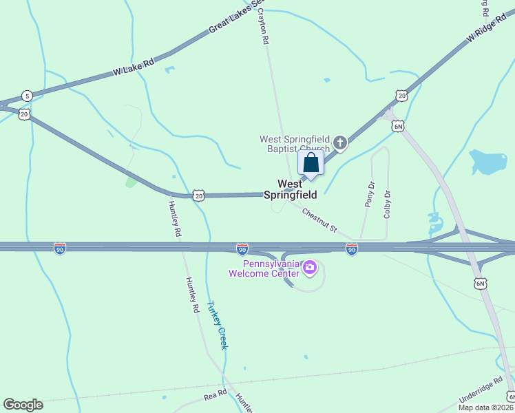 map of restaurants, bars, coffee shops, grocery stores, and more near 13875 Ridge Road in Erie