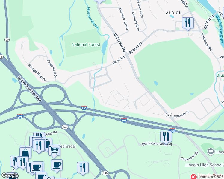 map of restaurants, bars, coffee shops, grocery stores, and more near 3 Glenview Drive in Lincoln
