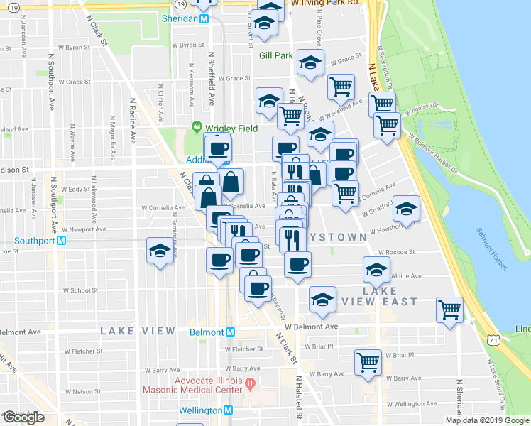map of restaurants, bars, coffee shops, grocery stores, and more near 839 West Newport Avenue in Chicago