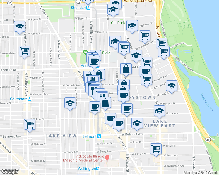map of restaurants, bars, coffee shops, grocery stores, and more near 914 West Newport Avenue in Chicago