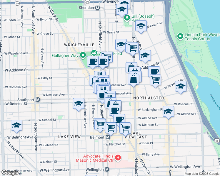 map of restaurants, bars, coffee shops, grocery stores, and more near 914 West Newport Avenue in Chicago
