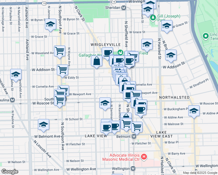 map of restaurants, bars, coffee shops, grocery stores, and more near 1108 West Newport Avenue in Chicago