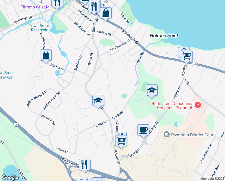map of restaurants, bars, coffee shops, grocery stores, and more near 22 Leland Way in Plymouth
