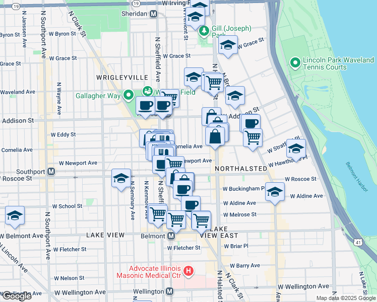 map of restaurants, bars, coffee shops, grocery stores, and more near 914 West Newport Avenue in Chicago