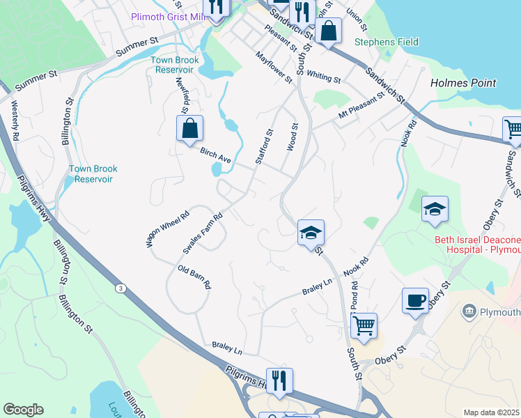 map of restaurants, bars, coffee shops, grocery stores, and more near 60 Stafford Street in Plymouth
