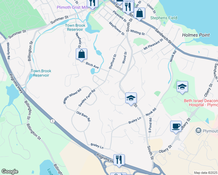 map of restaurants, bars, coffee shops, grocery stores, and more near 66 Stafford Street in Plymouth