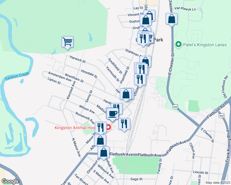 map of restaurants, bars, coffee shops, grocery stores, and more near 54 Wrentham Street in Kingston