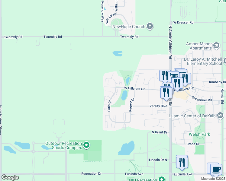 map of restaurants, bars, coffee shops, grocery stores, and more near 887 Fotis Drive in DeKalb