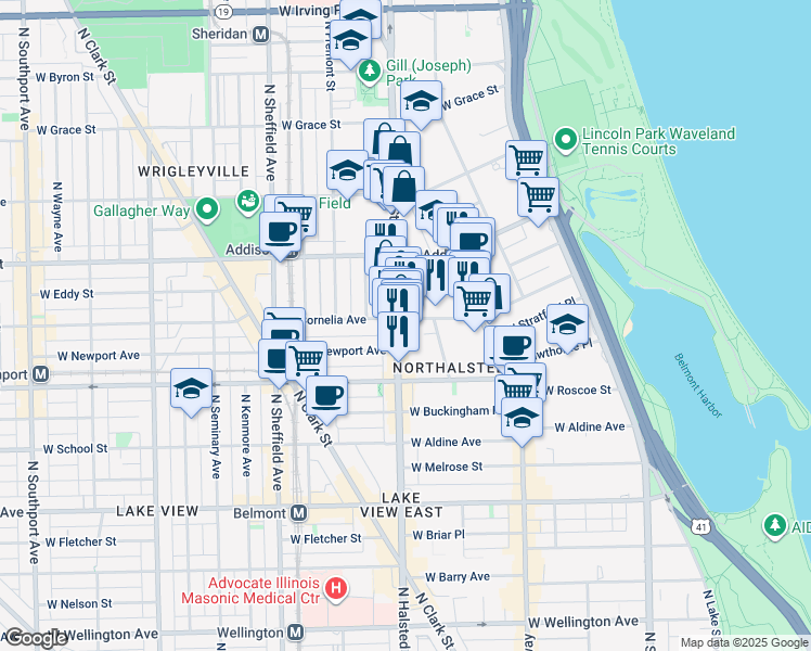 map of restaurants, bars, coffee shops, grocery stores, and more near in Chicago
