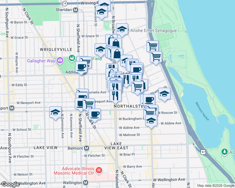 map of restaurants, bars, coffee shops, grocery stores, and more near in Chicago
