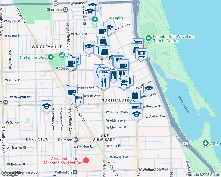 map of restaurants, bars, coffee shops, grocery stores, and more near 729 West Brompton Avenue in Chicago