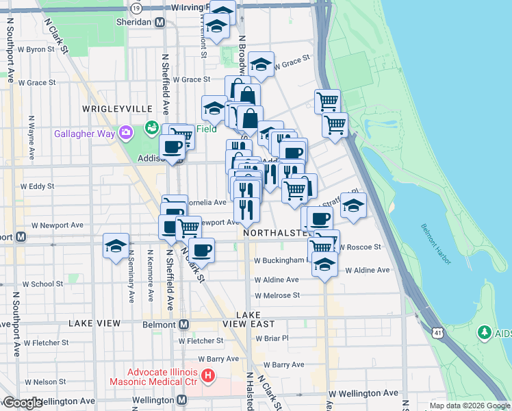 map of restaurants, bars, coffee shops, grocery stores, and more near in Chicago