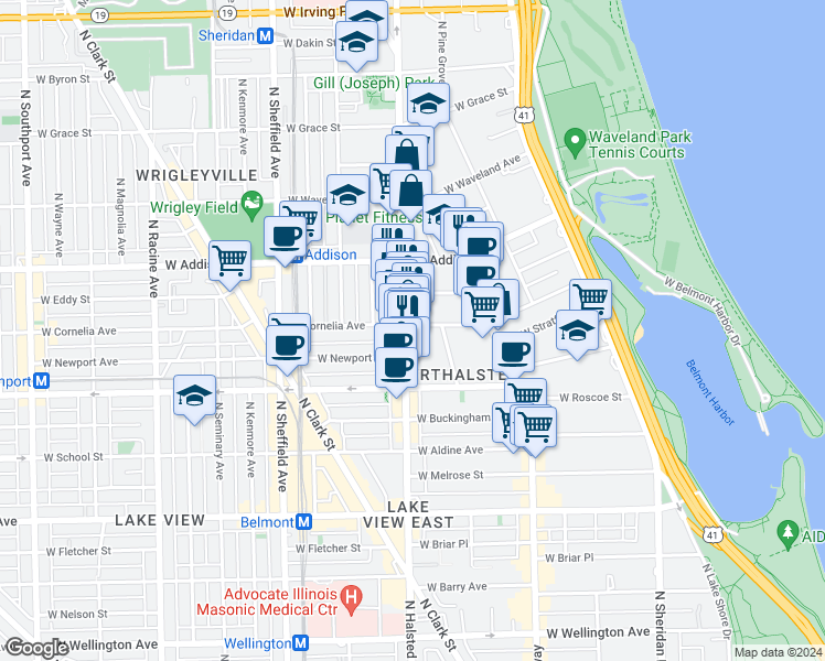 map of restaurants, bars, coffee shops, grocery stores, and more near in Chicago