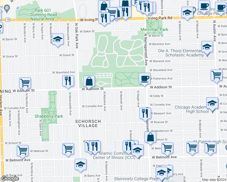 map of restaurants, bars, coffee shops, grocery stores, and more near in Chicago