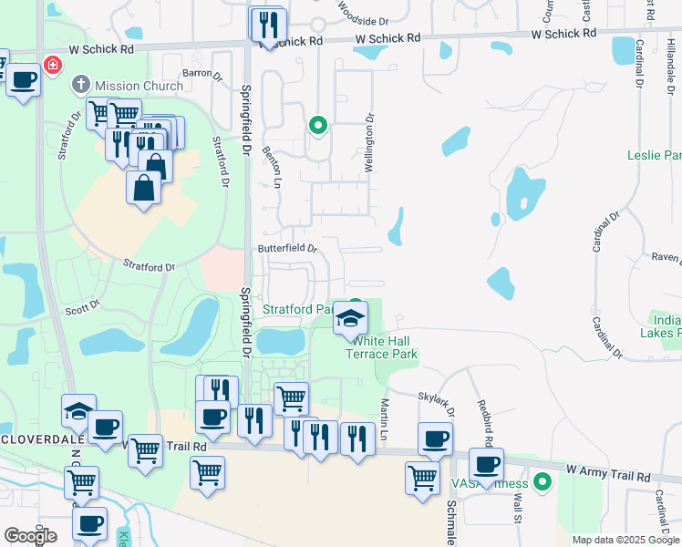 map of restaurants, bars, coffee shops, grocery stores, and more near 108 Glengarry Drive in Bloomingdale