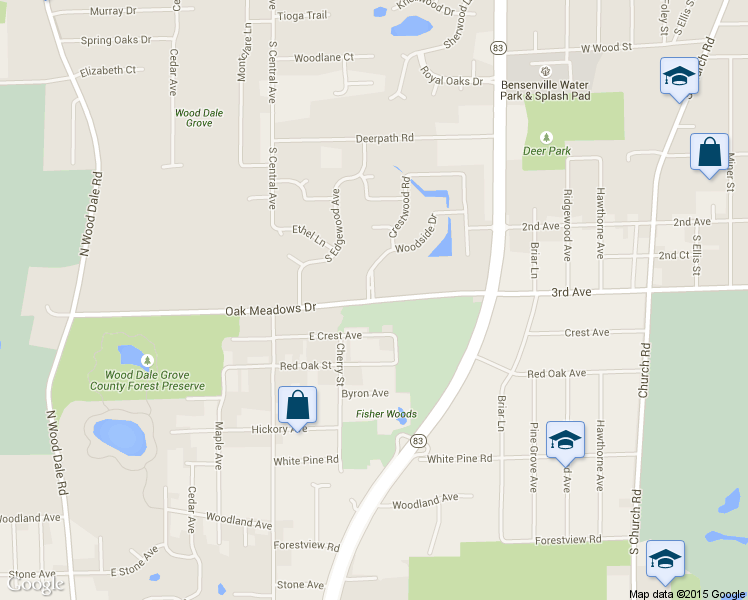 map of restaurants, bars, coffee shops, grocery stores, and more near 1415 3rd Avenue in Addison