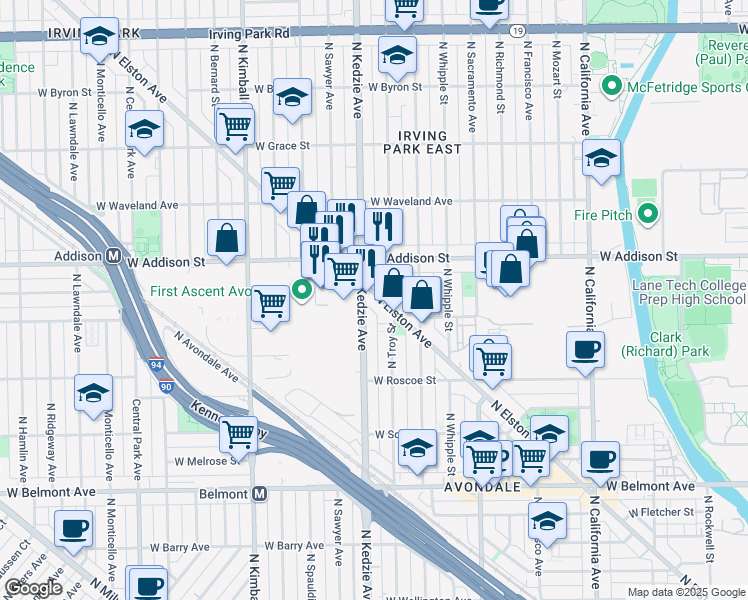 map of restaurants, bars, coffee shops, grocery stores, and more near in Chicago