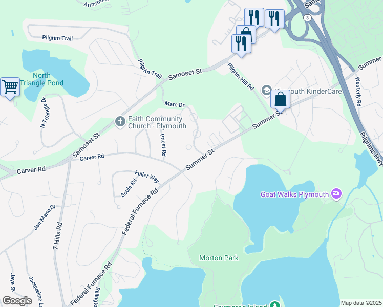map of restaurants, bars, coffee shops, grocery stores, and more near 1 Marc Drive in Plymouth