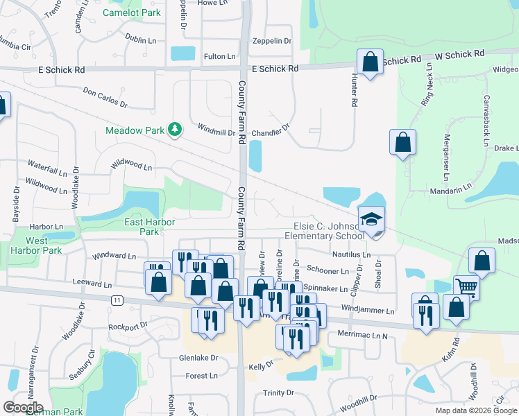 map of restaurants, bars, coffee shops, grocery stores, and more near 4025 Fort Dearborn Court in Hanover Park