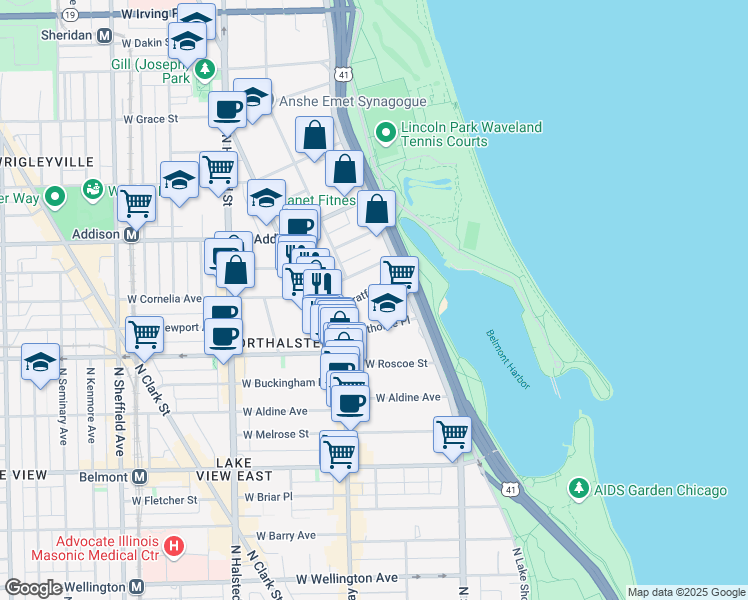 map of restaurants, bars, coffee shops, grocery stores, and more near 536 West Stratford Place in Chicago