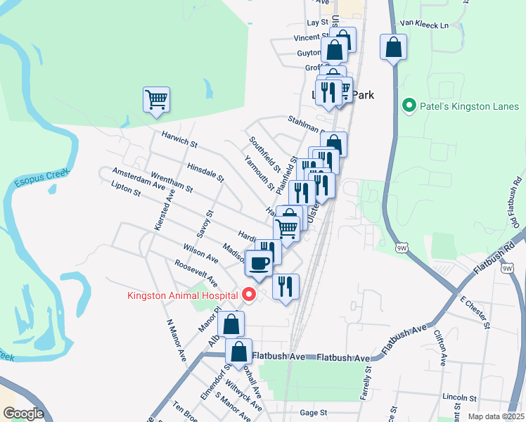 map of restaurants, bars, coffee shops, grocery stores, and more near 59 Harwich Street in Kingston