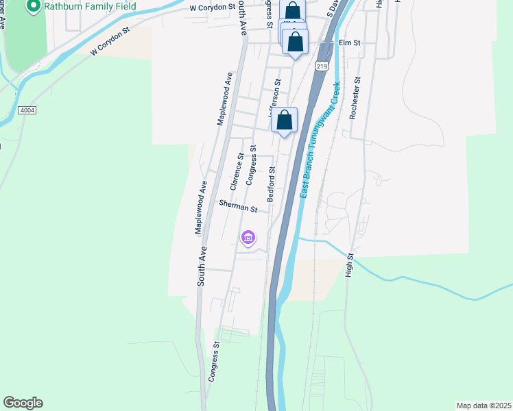 map of restaurants, bars, coffee shops, grocery stores, and more near 283 Congress Street in Bradford