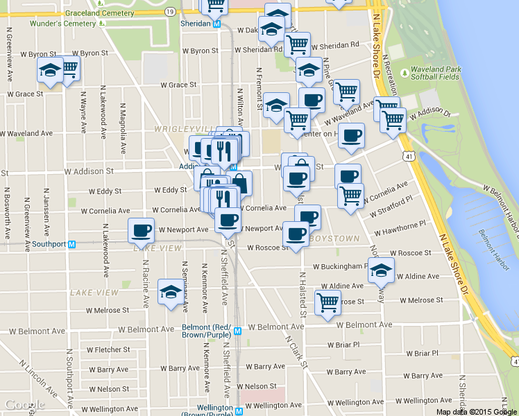 map of restaurants, bars, coffee shops, grocery stores, and more near in Chicago