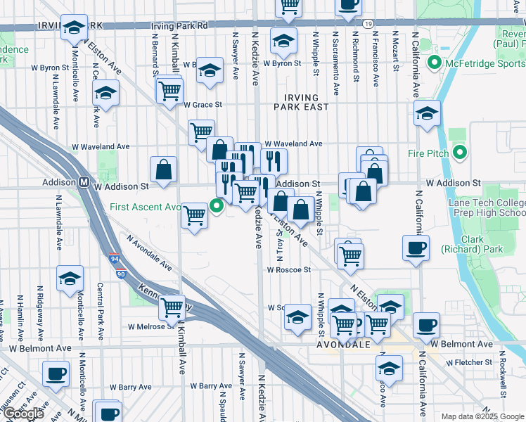 map of restaurants, bars, coffee shops, grocery stores, and more near in Chicago
