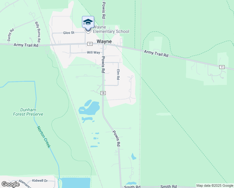 map of restaurants, bars, coffee shops, grocery stores, and more near 31W729 Peterson Drive in Wayne