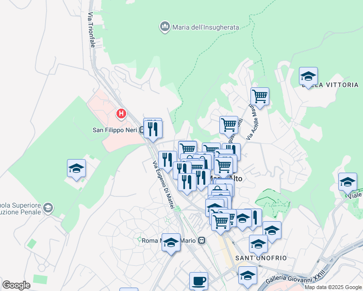 map of restaurants, bars, coffee shops, grocery stores, and more near 2 Via Paolo Emilio Castagnola in Roma