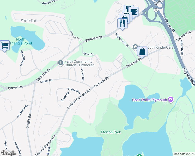map of restaurants, bars, coffee shops, grocery stores, and more near 1 Marc Drive in Plymouth