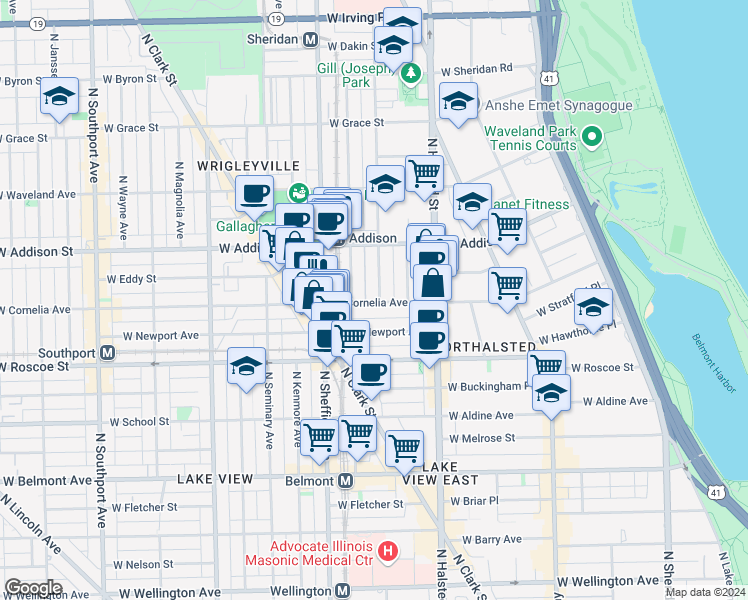 map of restaurants, bars, coffee shops, grocery stores, and more near in Chicago