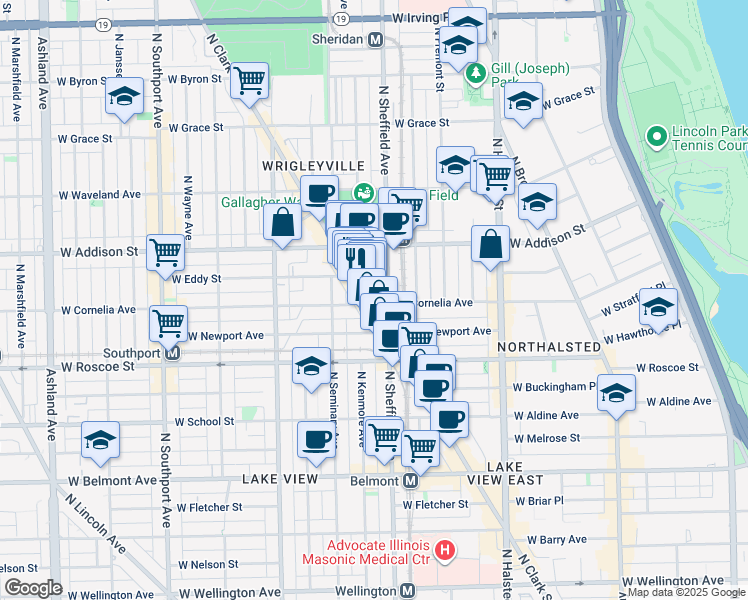 map of restaurants, bars, coffee shops, grocery stores, and more near 3517 North Clark Street in Chicago