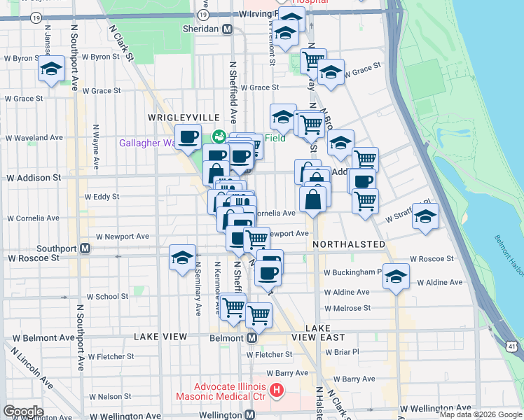 map of restaurants, bars, coffee shops, grocery stores, and more near in Chicago