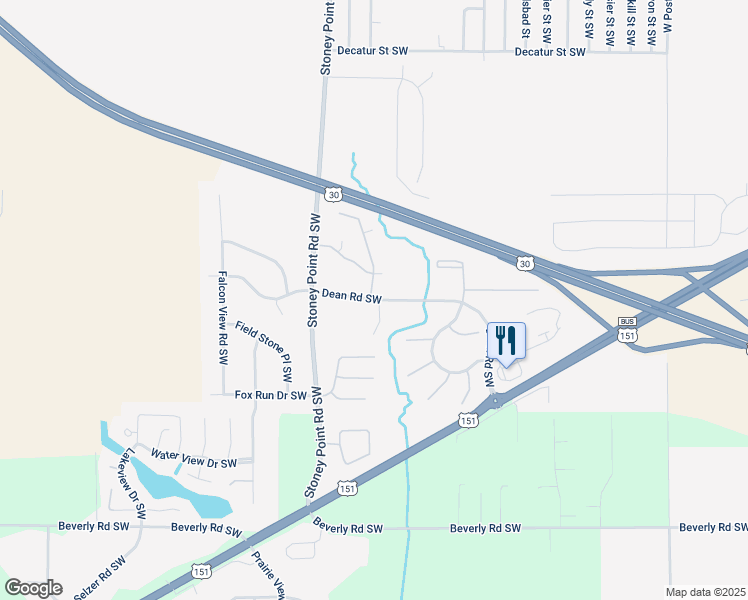 map of restaurants, bars, coffee shops, grocery stores, and more near 6137 Dean Road Southwest in Cedar Rapids
