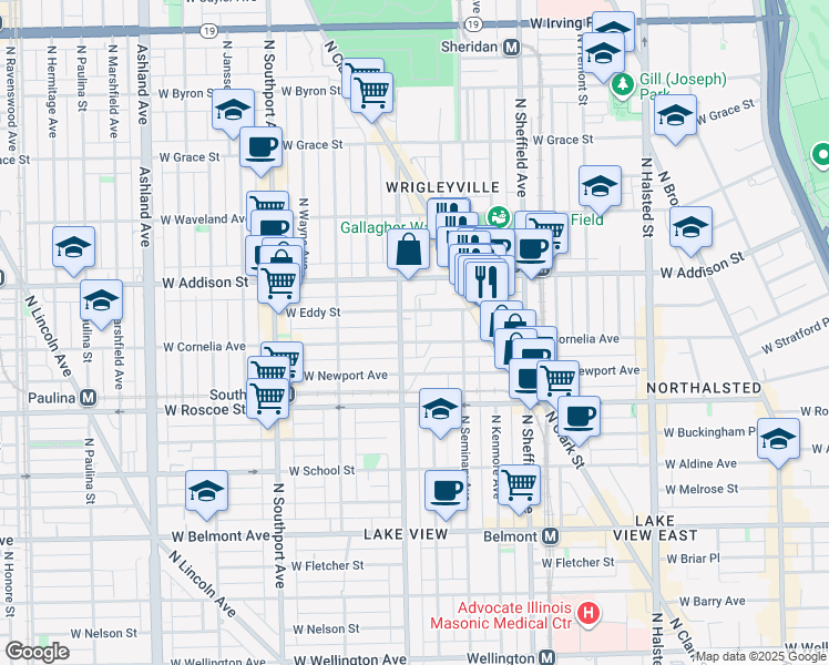 map of restaurants, bars, coffee shops, grocery stores, and more near 3507 North Racine Avenue in Chicago