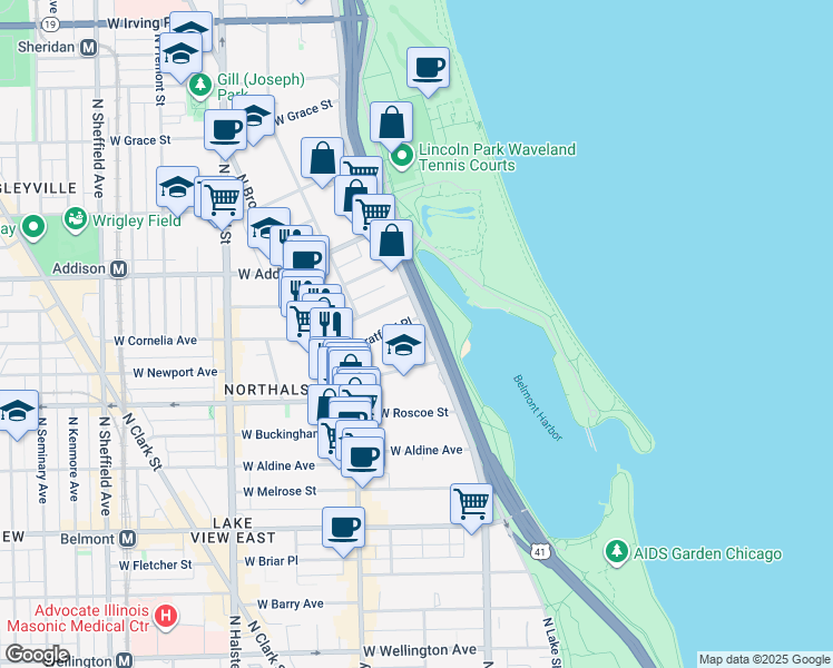 map of restaurants, bars, coffee shops, grocery stores, and more near in Chicago