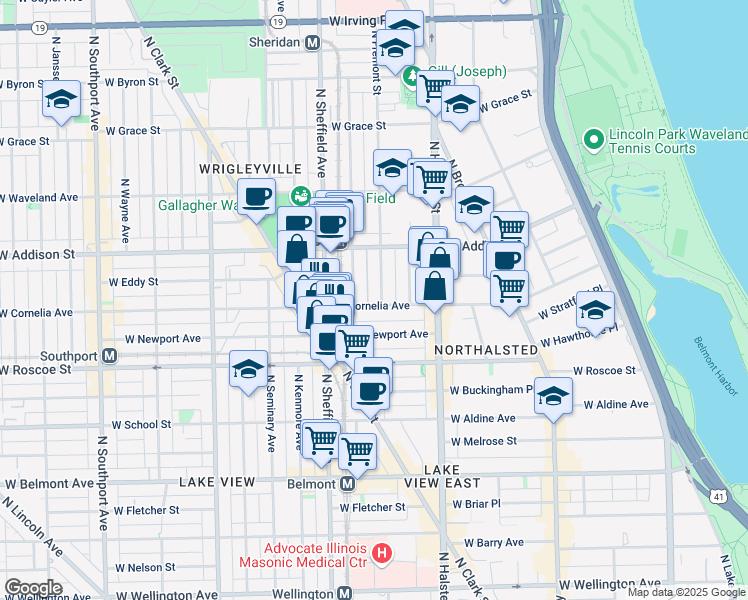 map of restaurants, bars, coffee shops, grocery stores, and more near in Chicago